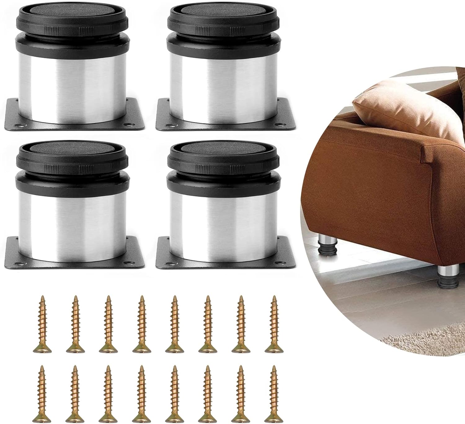 Picioare reglabile pentru mobilier din oțel inoxidabil - 4 seturi de 5 x 5 cm cu 200 de șuruburi pentru mobilier de birou