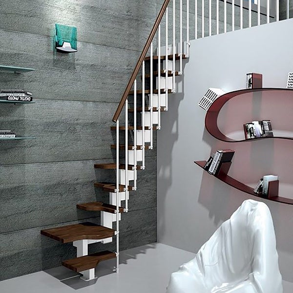 Escalier 2 quart tournant 14 marches - Hauteur à franchir de 3.01 à 3.57m - Largeur 61cm - Couleur noyer et gris - MINI61/U/SGMNOY-14 - 3