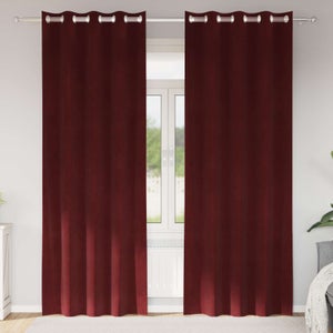 Rideau Velours Occultant 100% Polyester - 140x250 Cm - Rouge Uni - Moderne