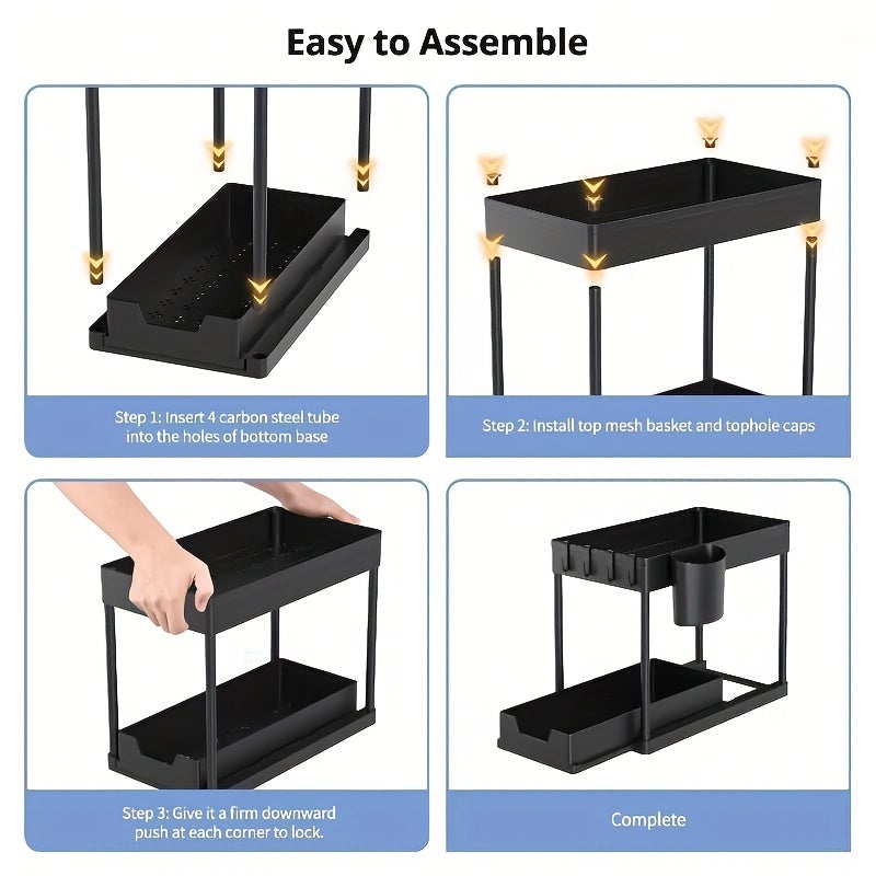 Lot de 2 organiseurs sous évier, organiseur à 2 niveaux sous évier de cuisine et salle de bain, organiseur sous armoire avec tiroir coulissant - 7