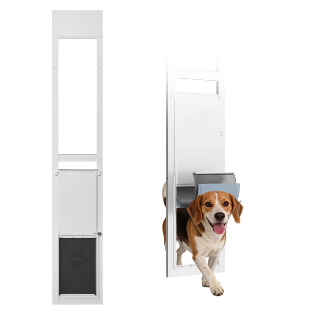 Chatiere pour porte coulissante SucceBuy en verre, adapté aux chiens et chats, hauteur ajustable de 1927 a 2049 mm, rabat a trois couches, taille L