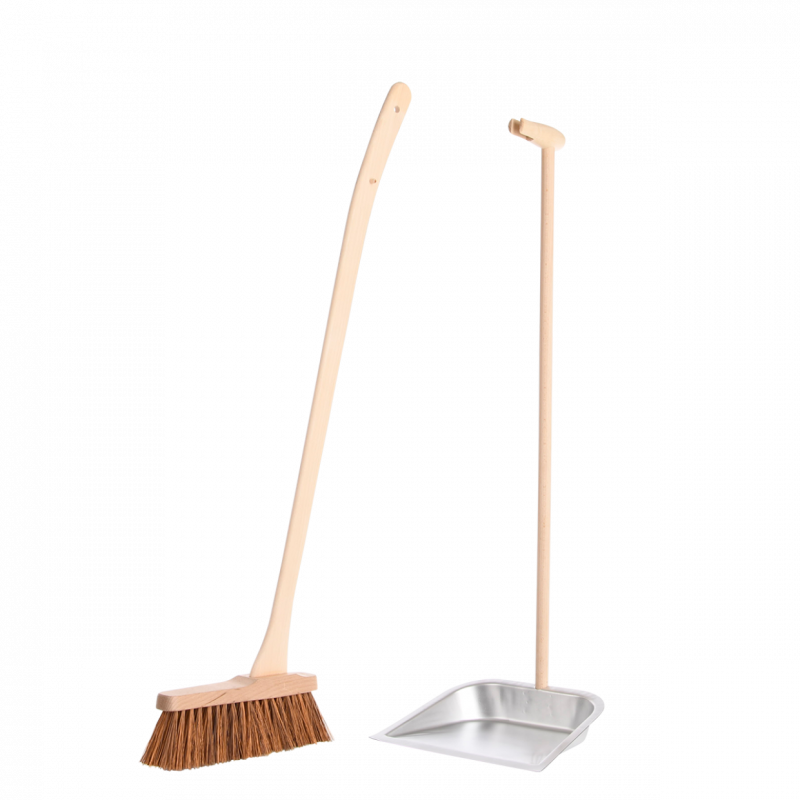 Set de nettoyage balai et pelle à long manche - L 25,5 x H 90,5 cm - Bois de hêtre, acier - 8