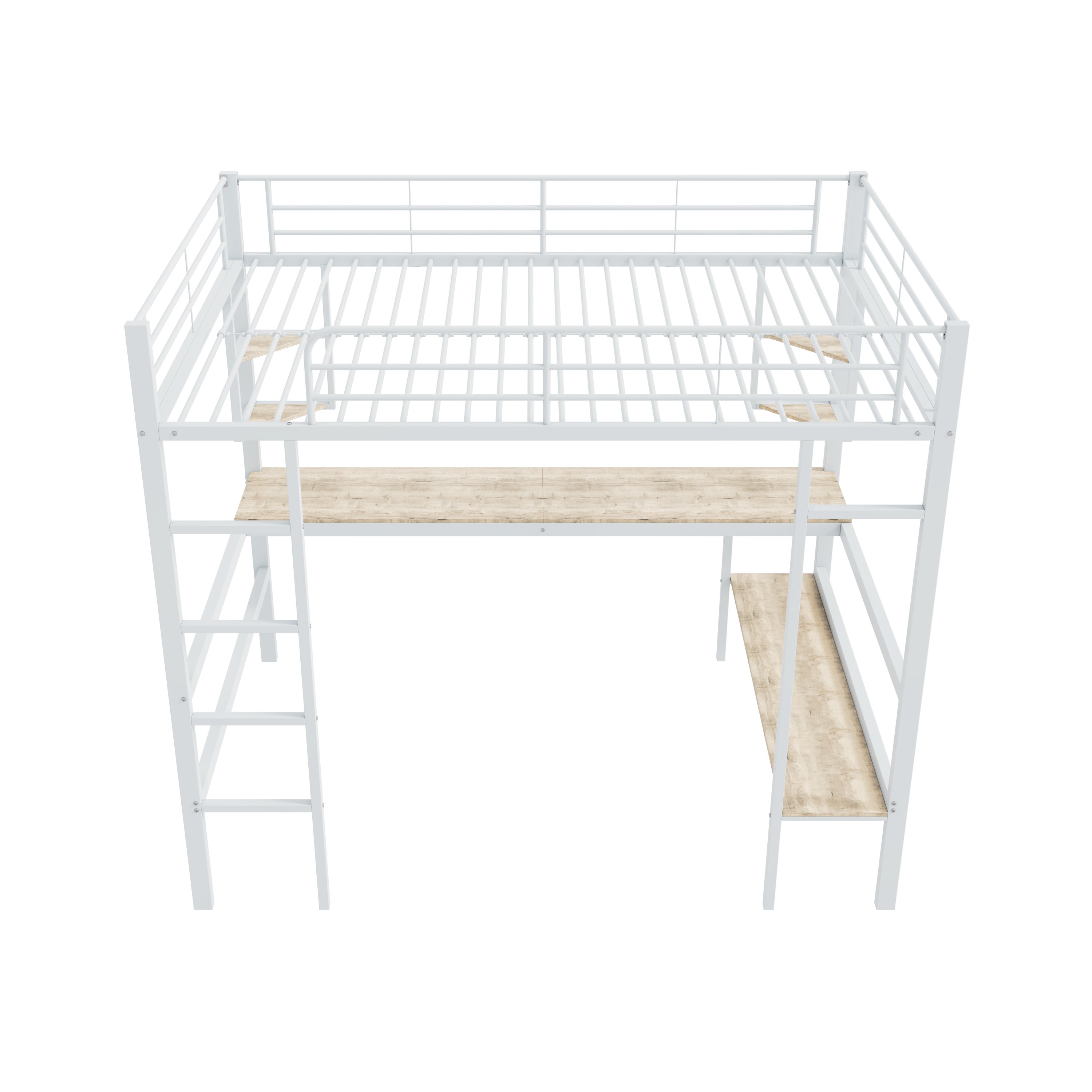 Letto a soppalco, struttura letto 140x200cm, letto in metallo, letto in ferro con scrivania, senza materasso, bianco - 7