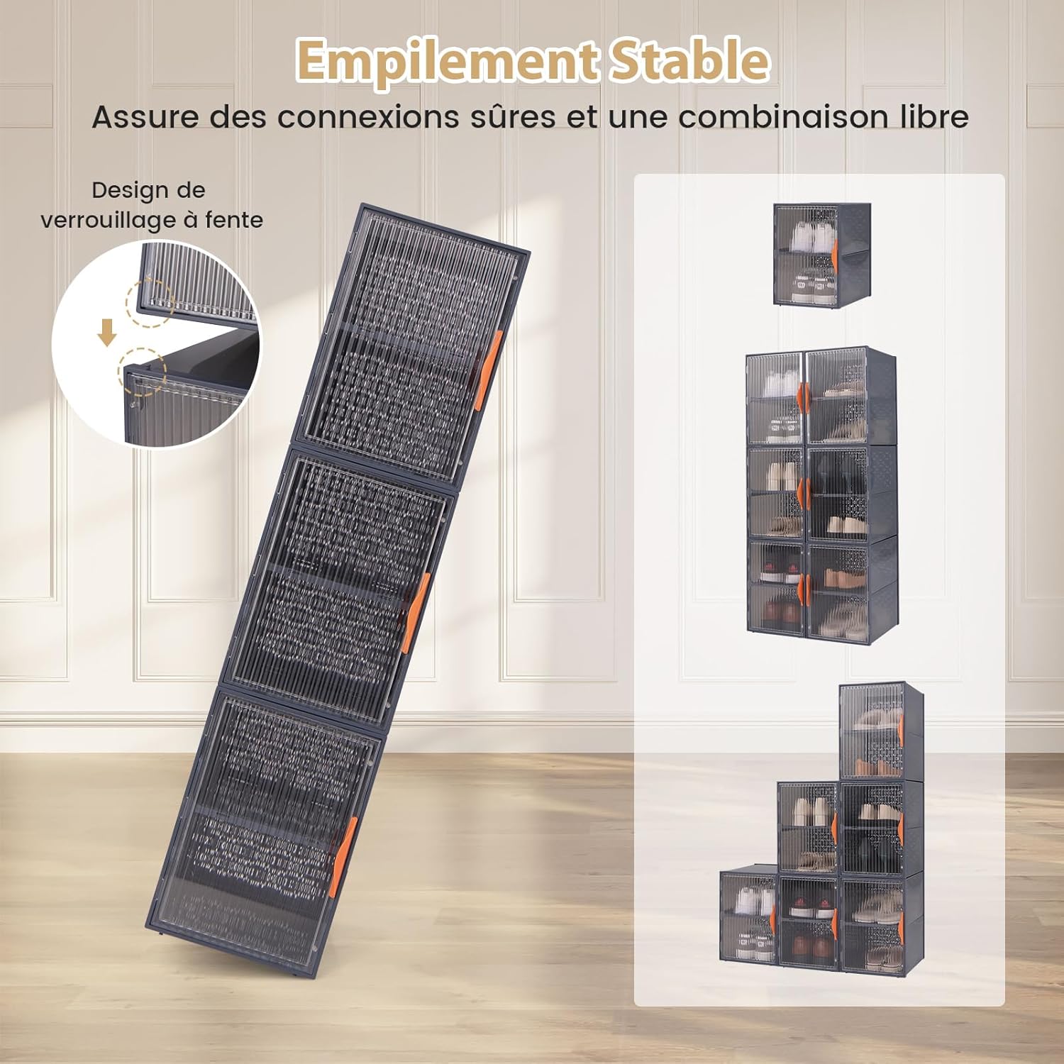 Meuble à Chaussures 12 Compartiments Avec Portes Transparentes - Modulable, étroit - Blanc - Pour Entrée, Couloir, Chambre