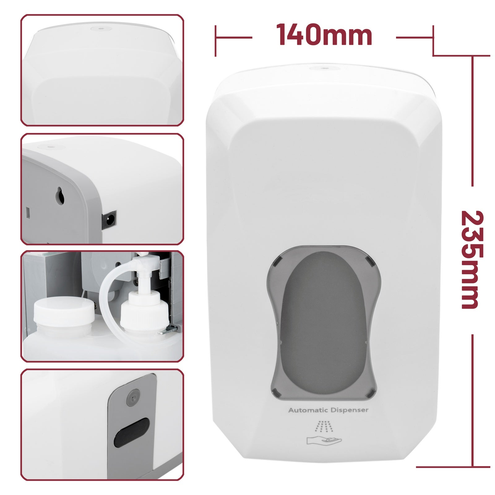 Distributore di sapone da 1000 ml con sensore a infrarossi per il montaggio a parete - 3