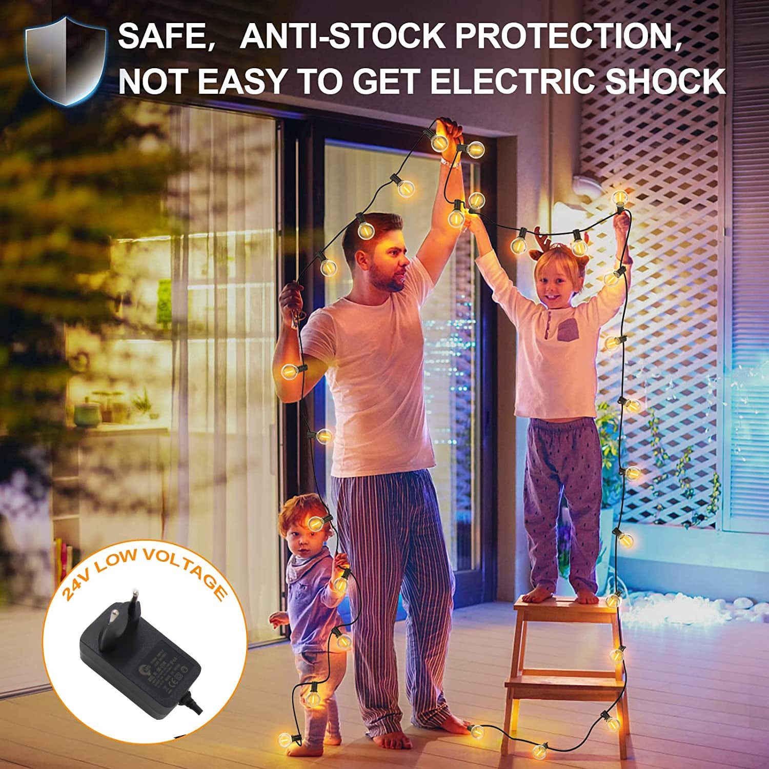 Catena luminosa esterna da 30 m, luce da giardino, con 50+2 lampadine LED G40, IP44 impermeabile, luce calda (non dimmerabile) - 2