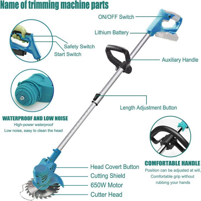 Coupe-Bordures Sans Fil 18-21V, 2 Batteries 2,0Ah + Chargeur, Tube Télescopique, Lames Interchangeables - 2