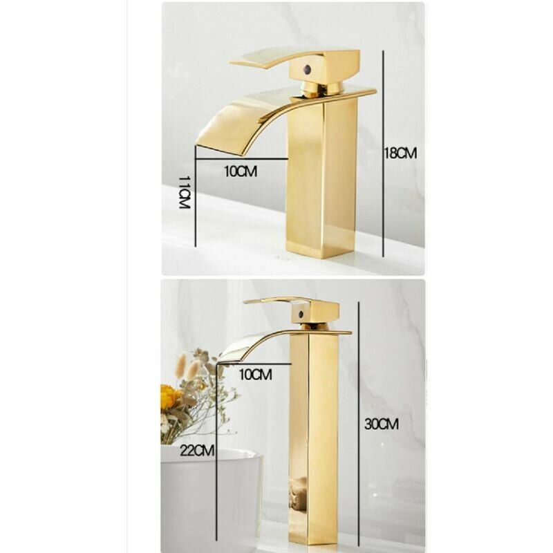 Robinet Robinet monotrou pour bassin chaud et froid de luxe Robinet cascade doré (court) - 2