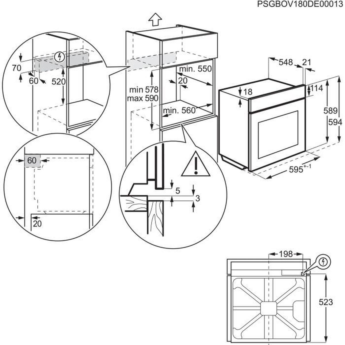 Four encastrable - Pyrolyse - Chaleur tournante pulsée - ELECTROLUX - EOF6P46Z - Noir - Porte froide - 59,4 x 59,6 x 56,9 cm - 8