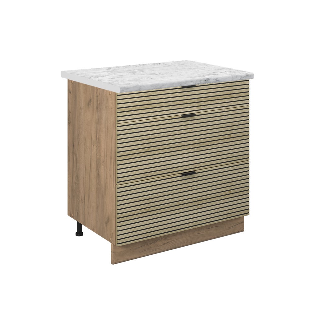 Vicco Szafka dolna do kuchni Fame-Line, Panel dębowy, 80 cm z 3 szufladami, BP Marmur