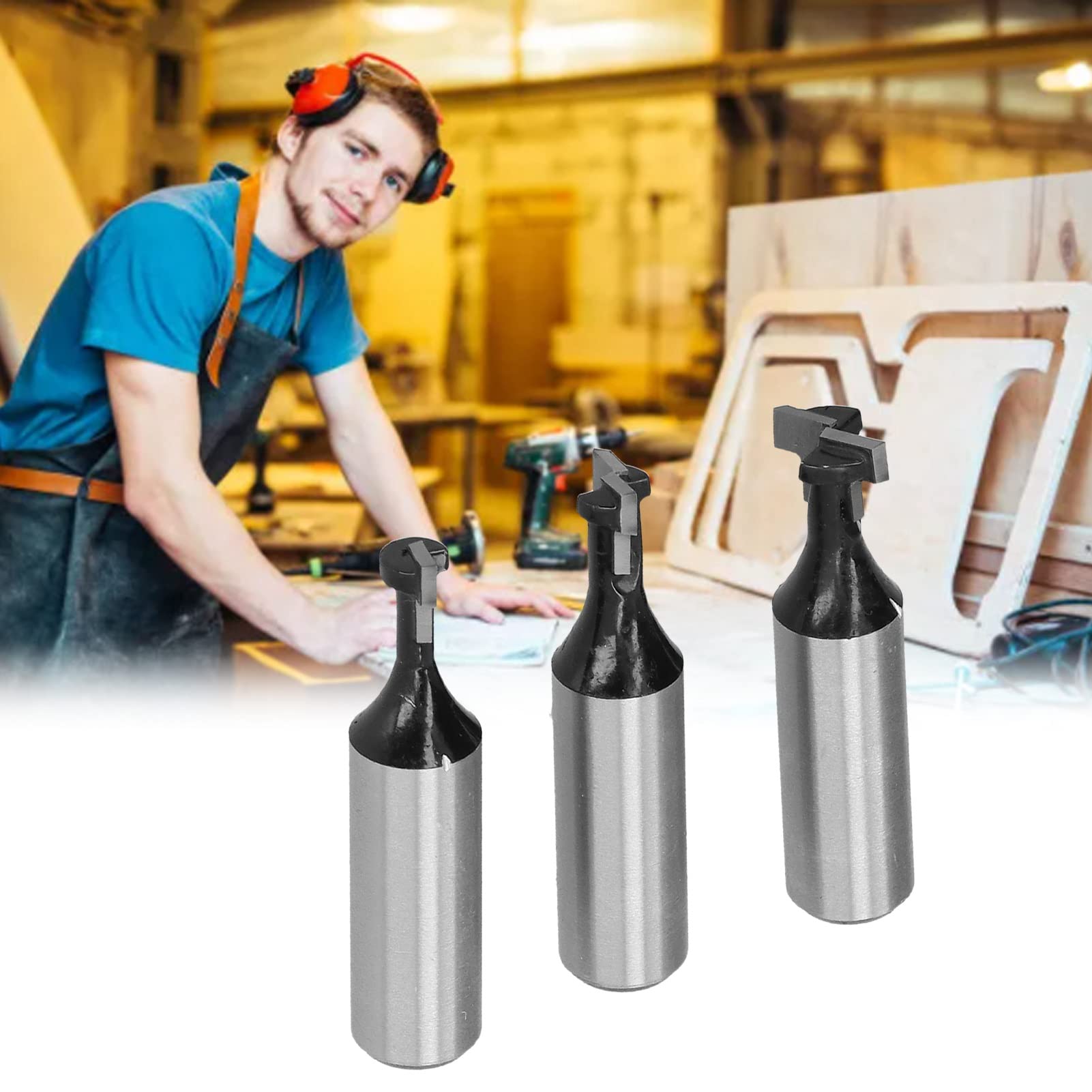 Set 3 Punte Per Fresa A T Per Legno, Codolo 1/4", Diametri 5/16", 3/8", 1/2", Acciaio Legato Con Rivestimento Teflon
