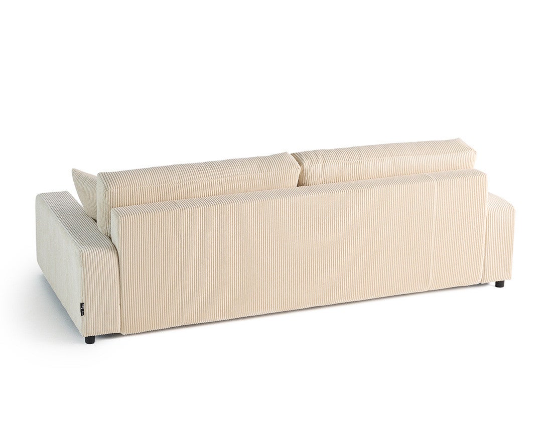 Canapé droit convertible 3 places avec coffre en velours côtelé beige - PIVOINE - Best Mobilier - 9