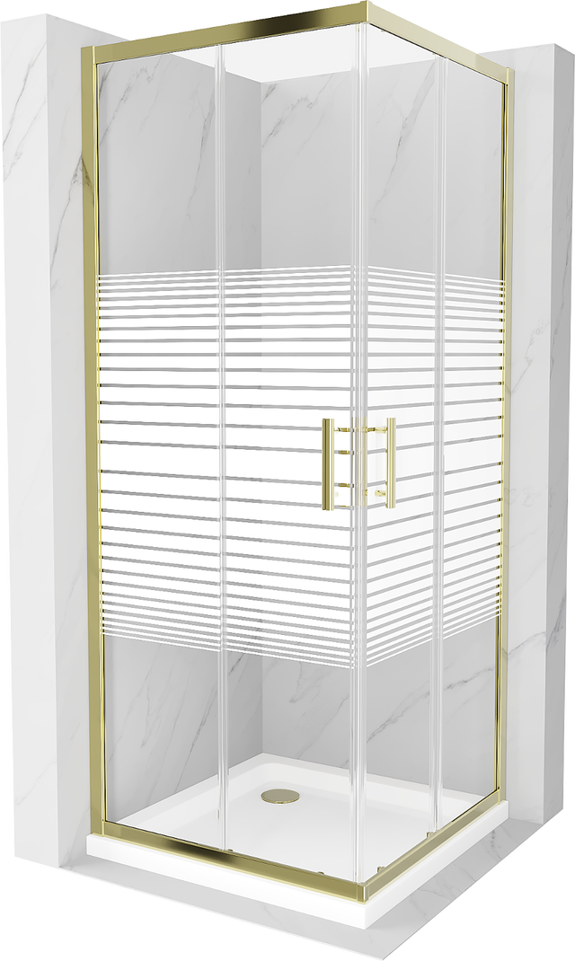 Mexen Rio cabine de douche carrée 80 x 80 cm, rayures, or + receveur plat, blanc - 860-080-080-50-20-4010G