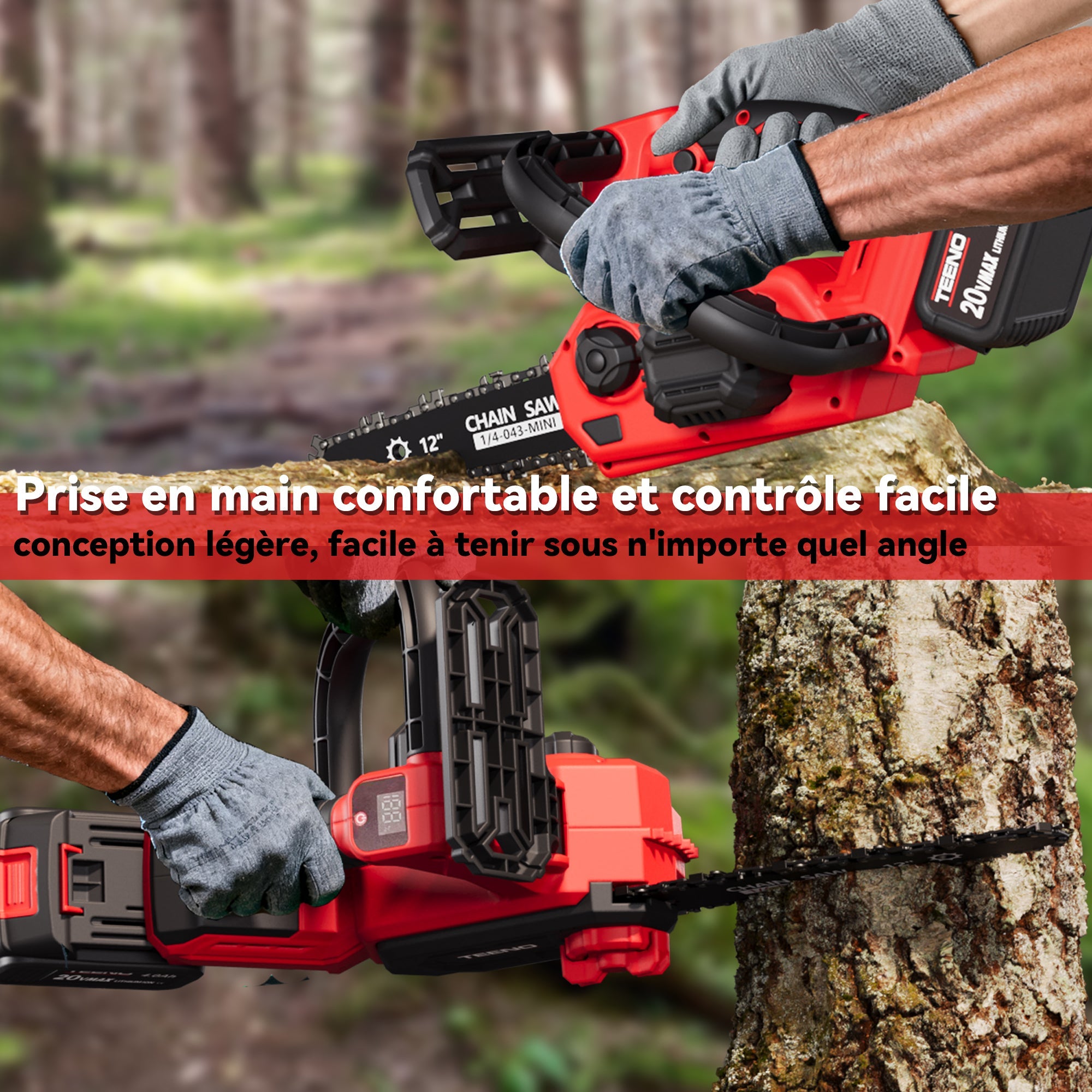 TEENO Tronçonneuse électrique sans fil à moteur brushless de 12 pouces et 1200 W, 2 batteries de 4,0 Ah - 8