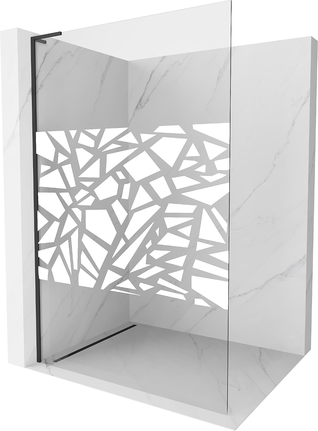 Mexen Kioto L ścianka prysznicowa Walk-in 100 x 200 cm, biały wzór, czarna - 800-100-103-70-85