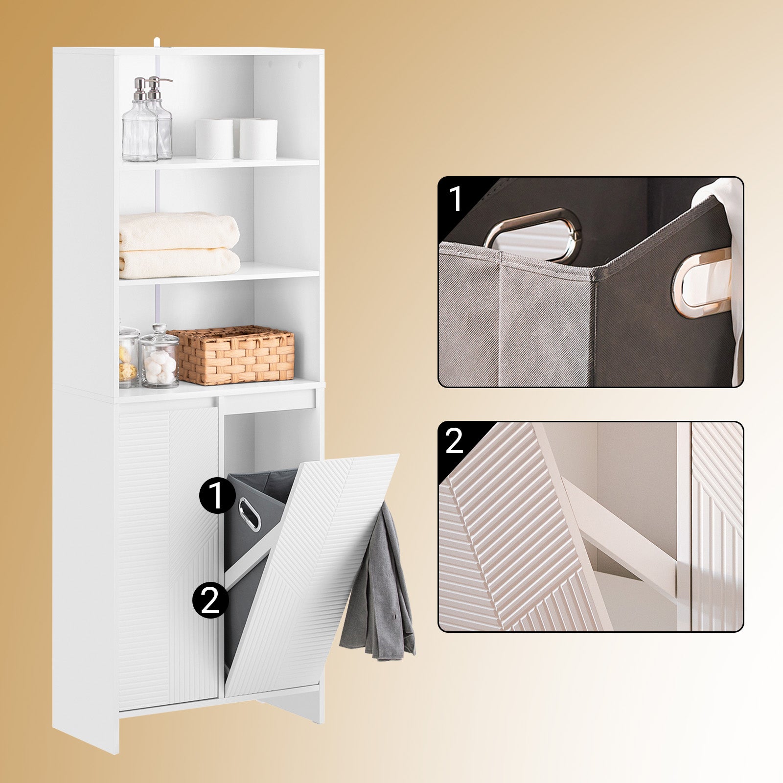 Armario Alto de Baño Ancho con Cesto para Ropa Sucia BZR155-W SoBuy ES - 7