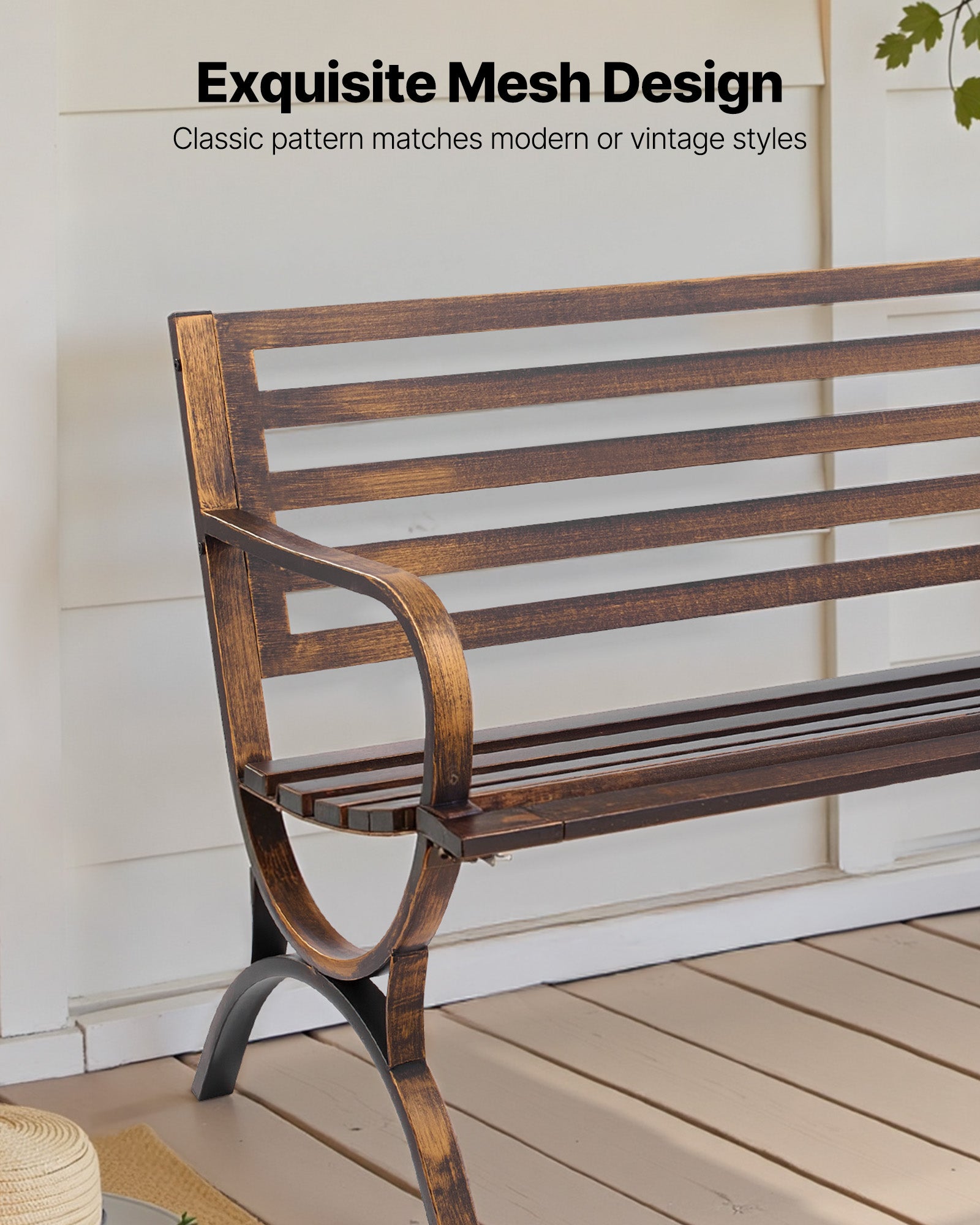 Banc jardin,VEVOR 127 cm,en acier carbone avec dossier lattes,accoudoirs bords arrondis,résistant intempéries pour terrasse,parc,bronze antique - 3