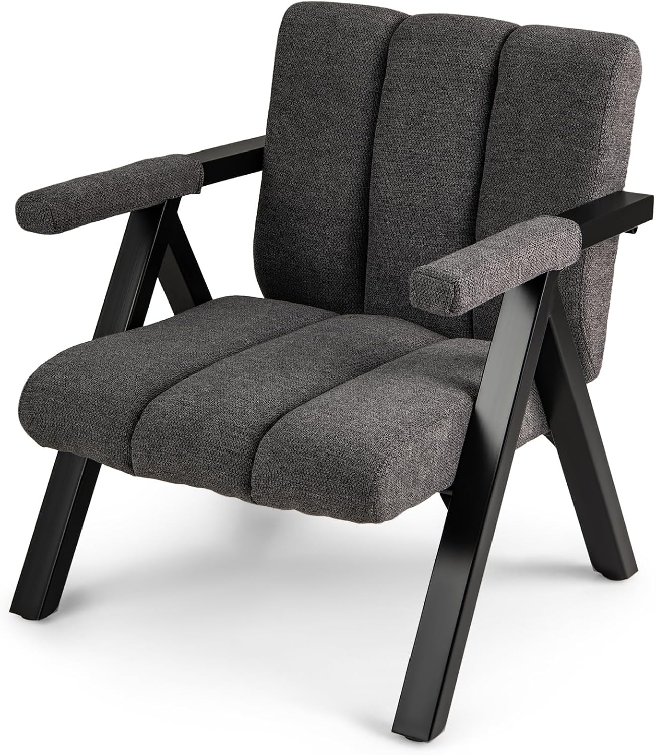 Fotel do Czytania, Tapicerowany Fotel z Podłokietnikami, Metalowa Konstrukcja, Ergonomiczne Oparcie, Nowoczesny Fotel z Regulowanymi Nóżkami (Szary)