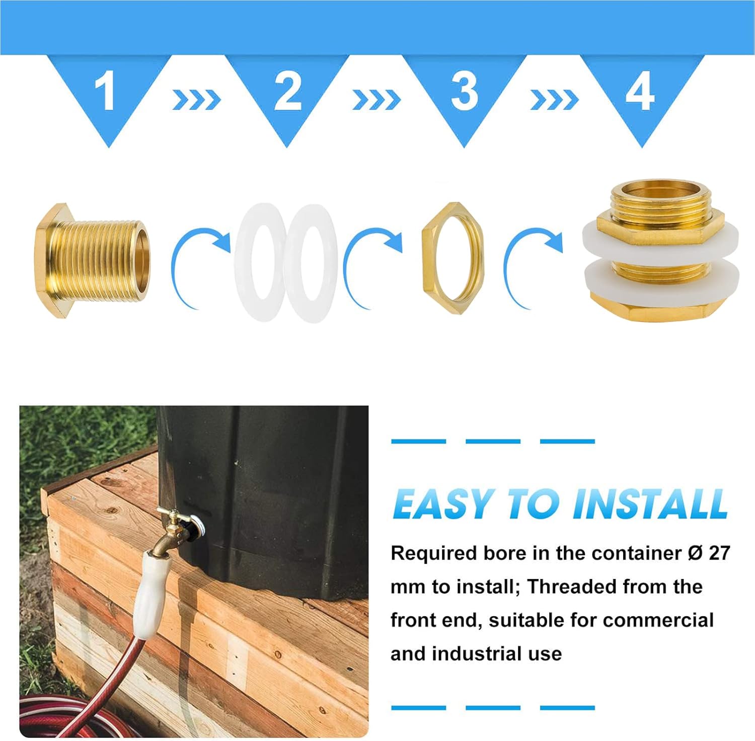 Złącze mosiężne do zbiornika na deszczówkę – 3 sztuki, złącze G3/4