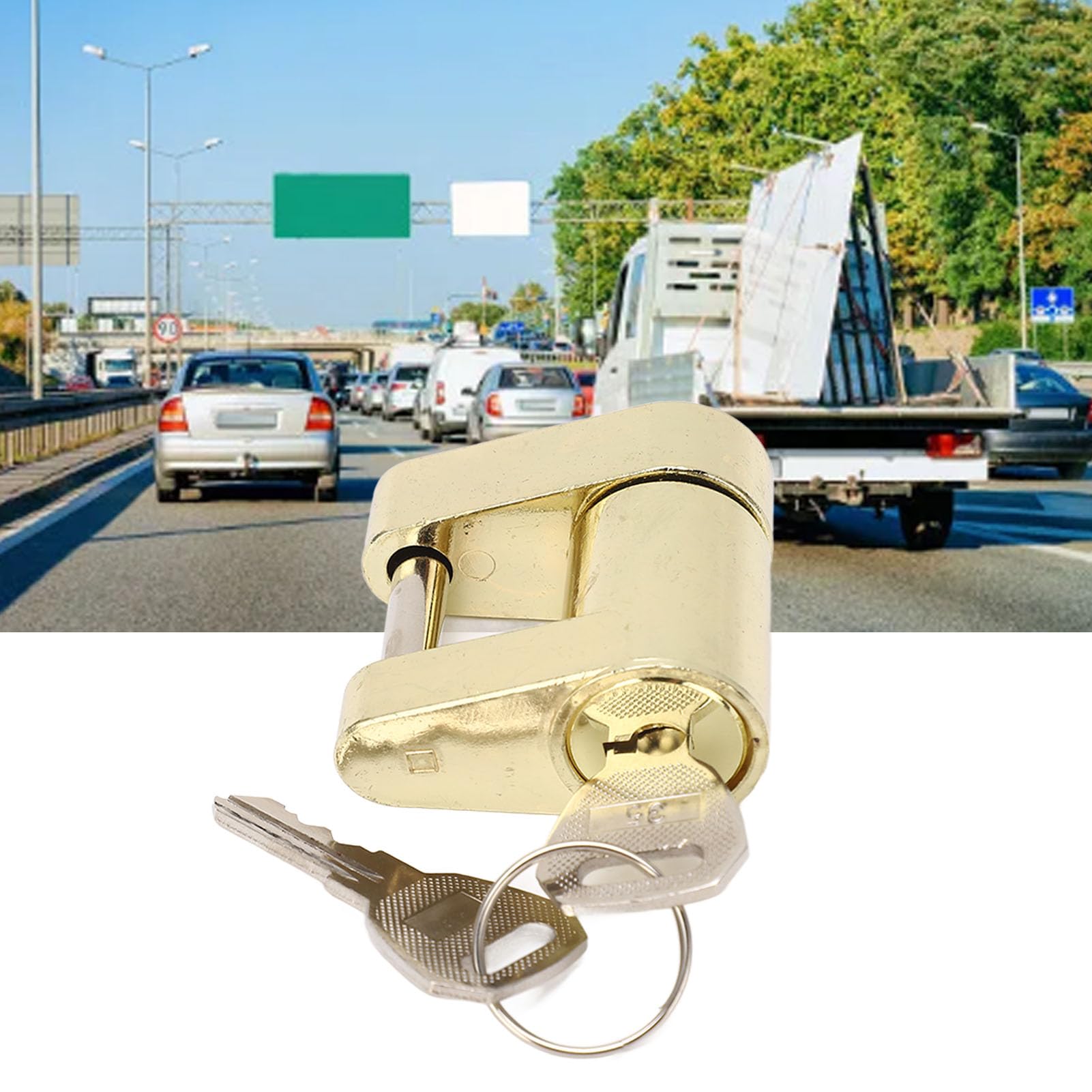 Blocco di aggancio per gancio di traino, antifurto, versatile, per camion RVS, cassetta degli attrezzi (oro) - 2