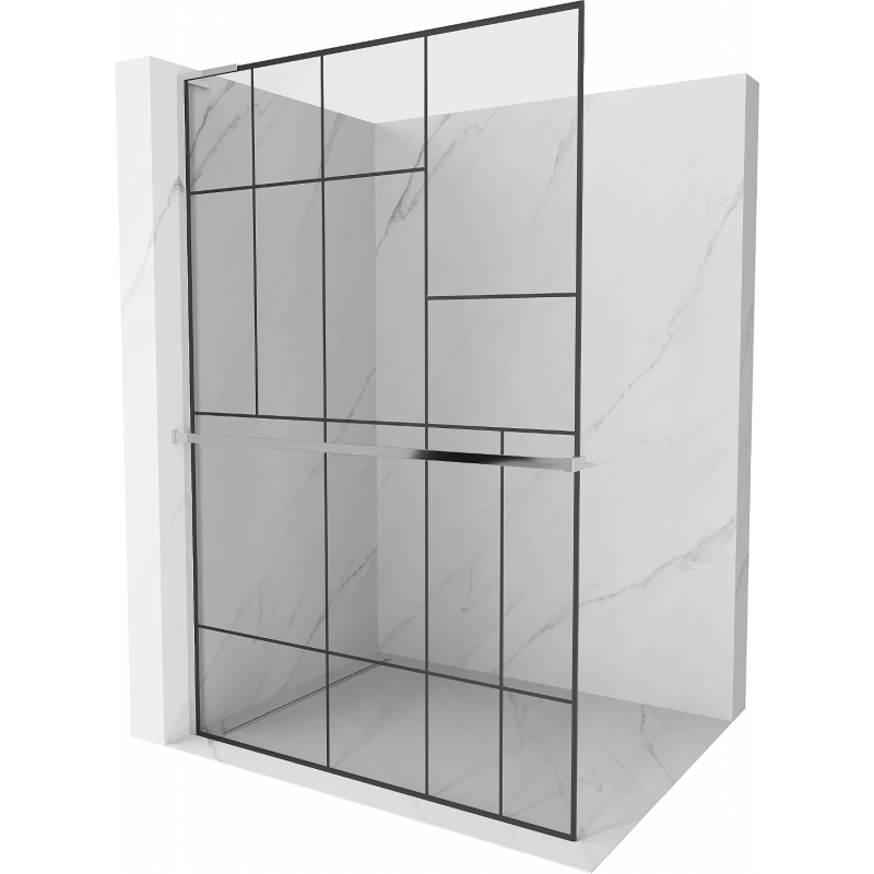 Mexen Kioto+ L ścianka prysznicowa z półką Walk-in 80 x 200 cm, czarny wzór, chrom - 800-080-123-01-78