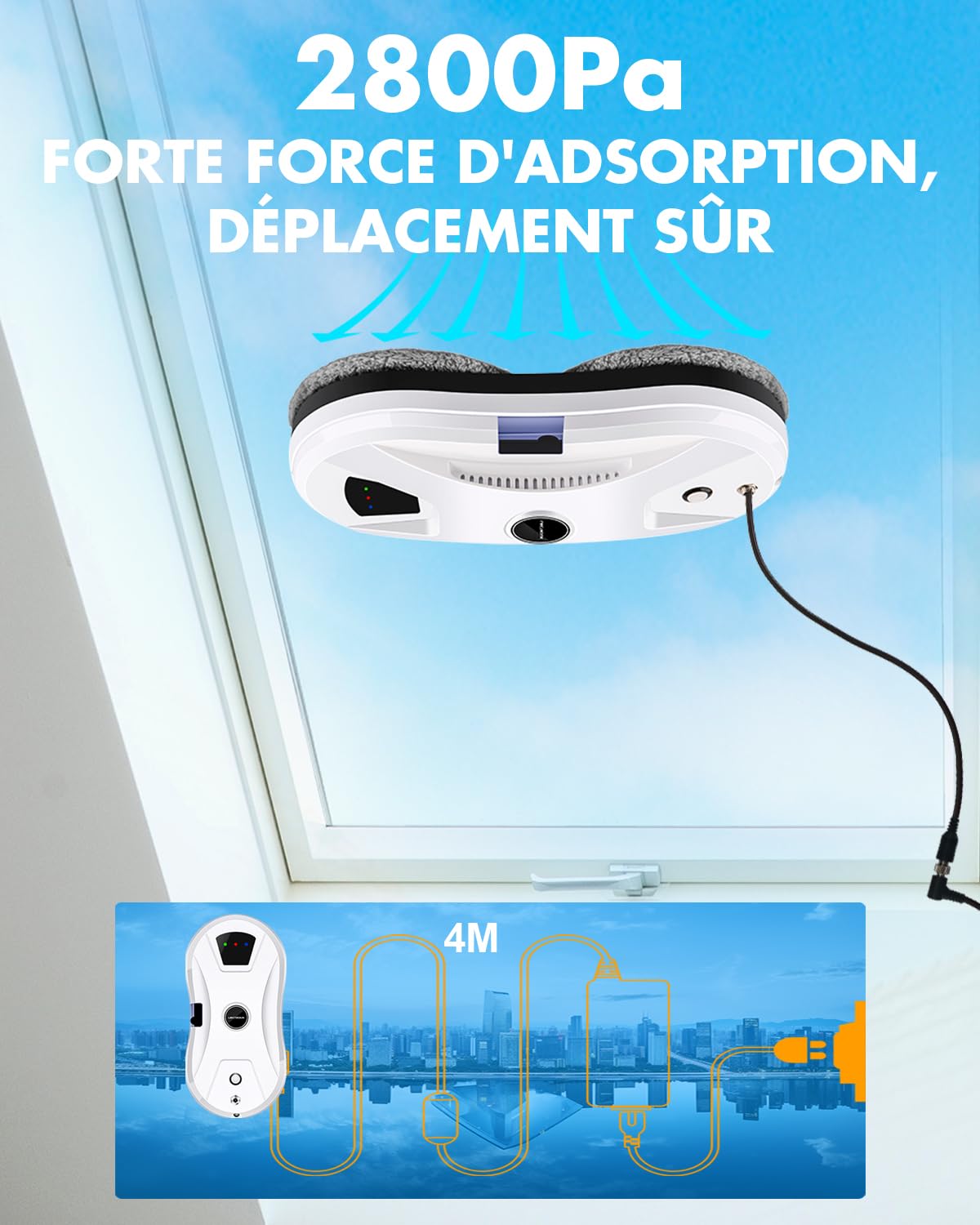 Robot Nettoyeur Vitre Automatique, avec Fonction de pulvérisation d'eau, Navigation Intelligente, Triple Système de Sécurité, pour Surfaces Lisses - 2