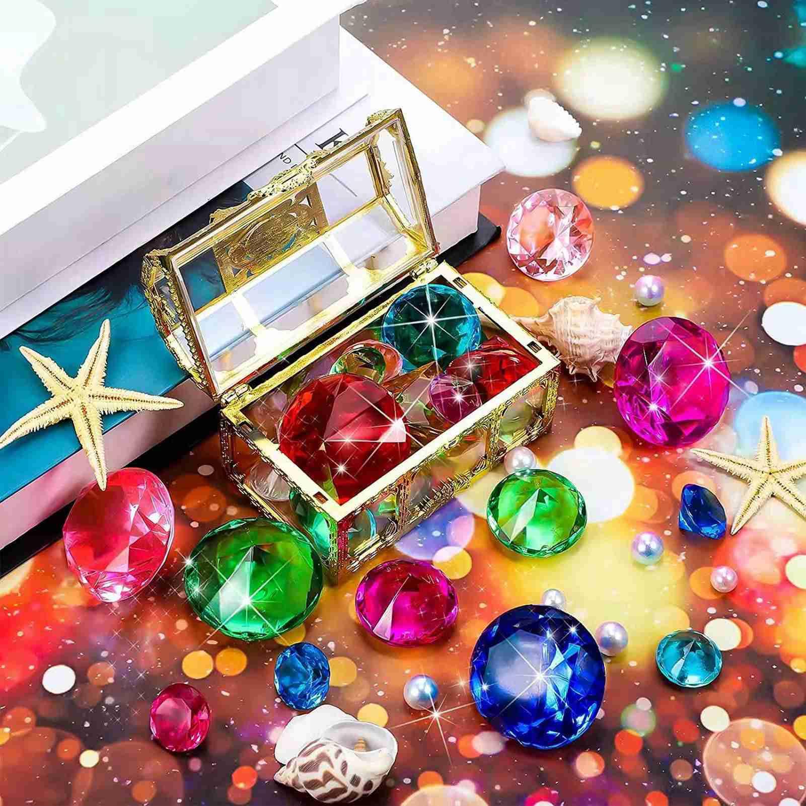 Lot de 10 jouets de plongée en diamant en acrylique avec boîte dorée colorée pour garçons et filles - 9