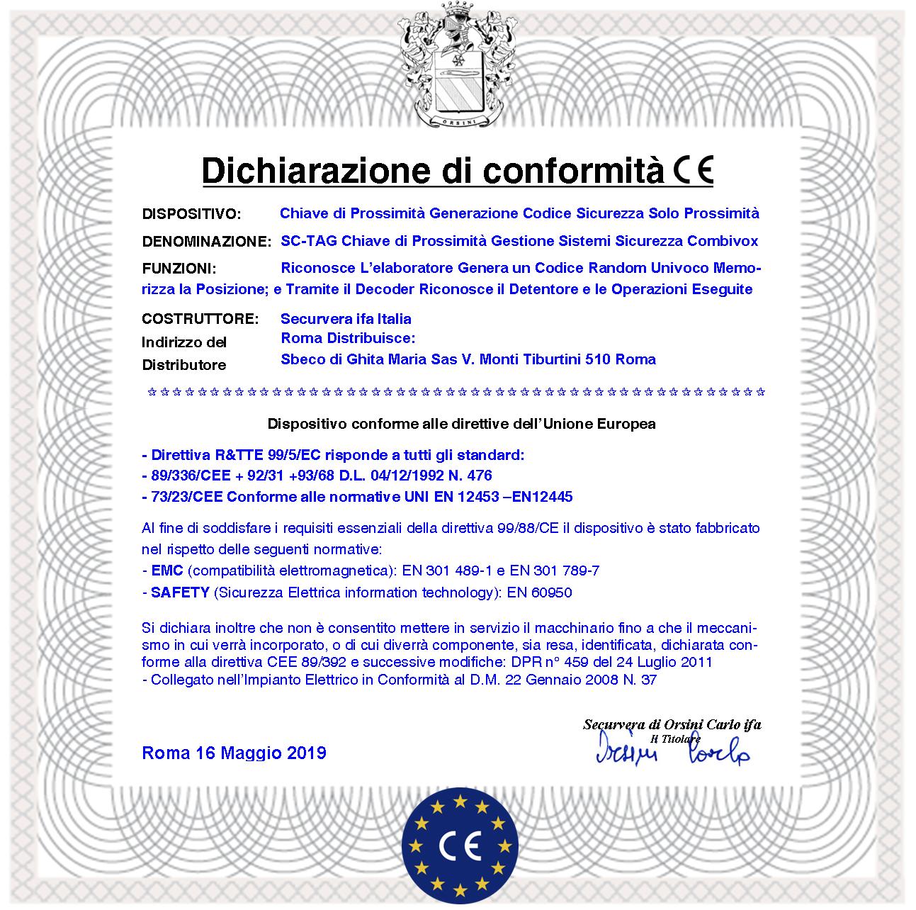 Chiave di Prossimità Trasponder Alta Sicurezza Codice Base Combivox 61.955 Univoco Frequenza di Lavoro 125 KHz RFID Altri Codici Generati Random TAG C - 2