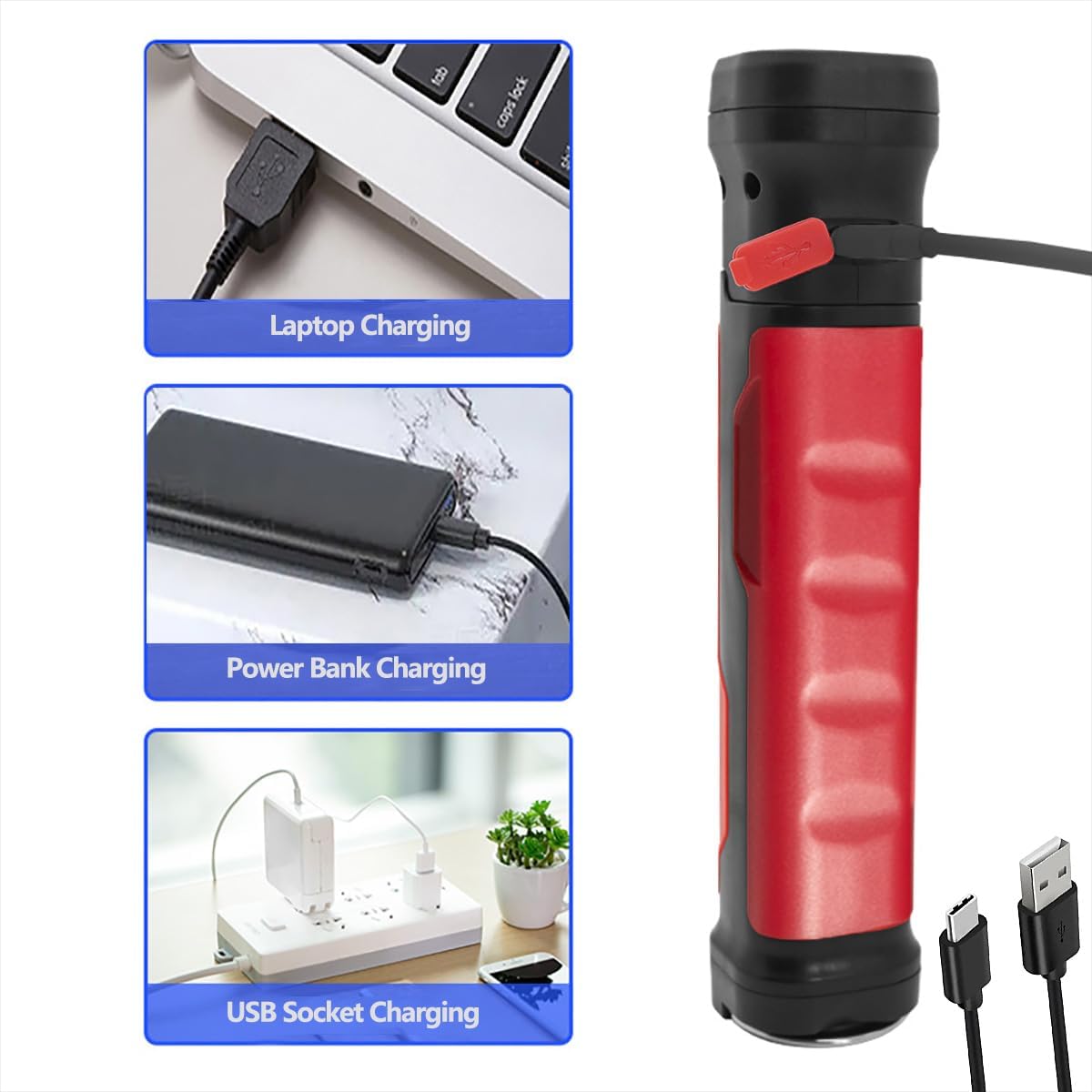 2 Lampes De Travail LED Rechargeables USB - Aimant Et Crochet - Pour Garage, Camping, Urgences