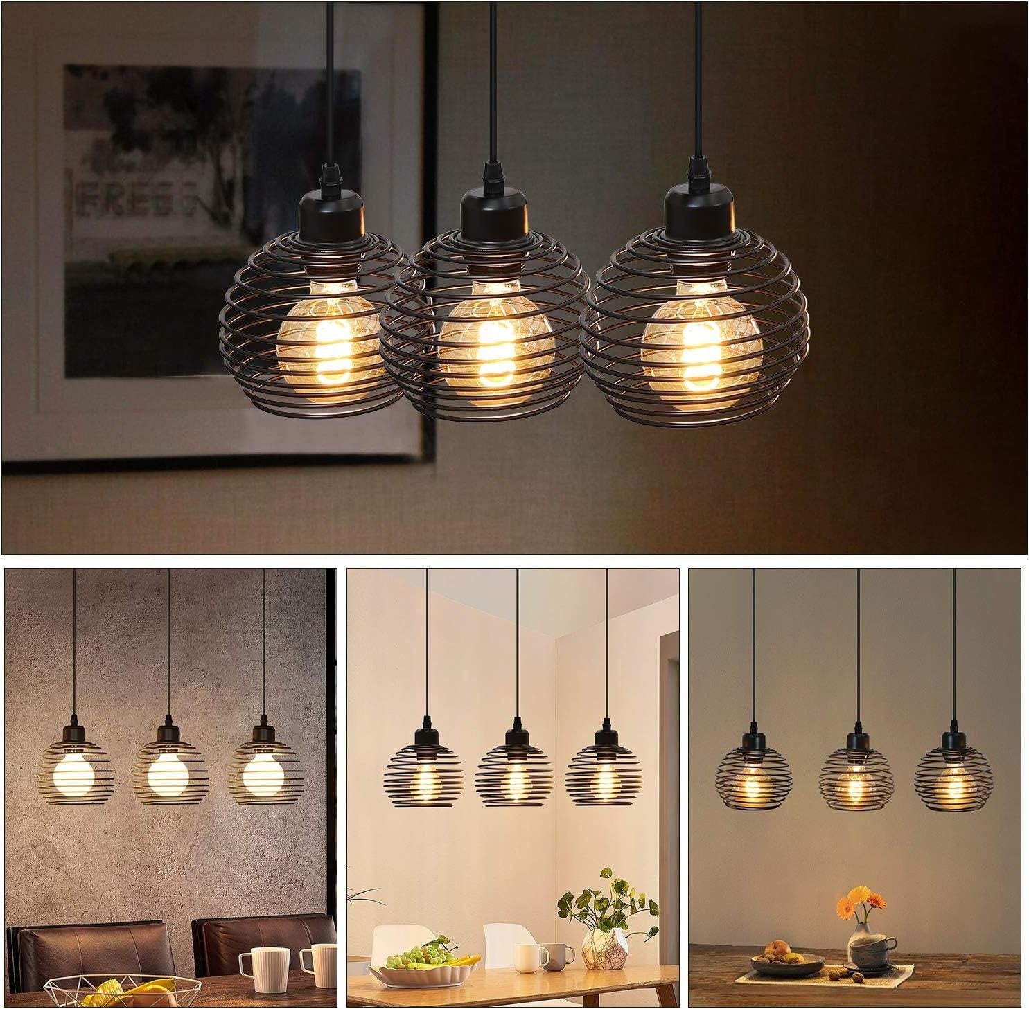 NETTLIFE Suspension de table Vintage noir Lampe de table E27 Lampe de salle à manger Rétro cuisine industrielle - 3
