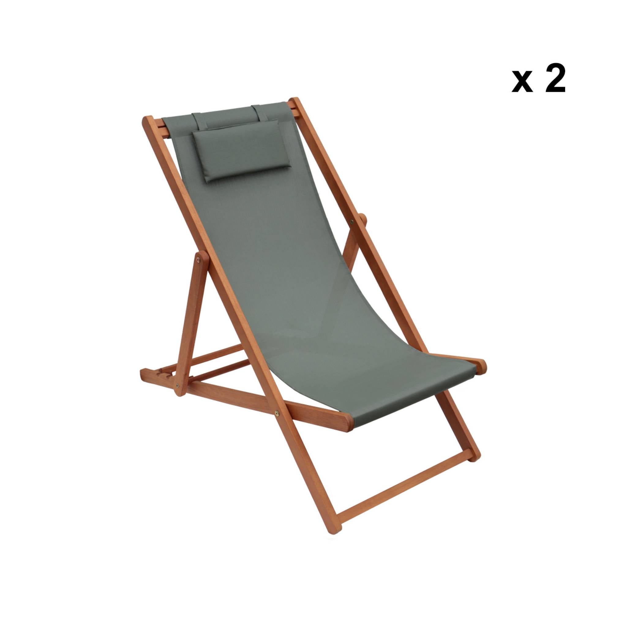 Chiliennes bois - Creus - 2 transats en bois d'Eucalyptus huilé avec coussin repose-tête savane CREUS - 3