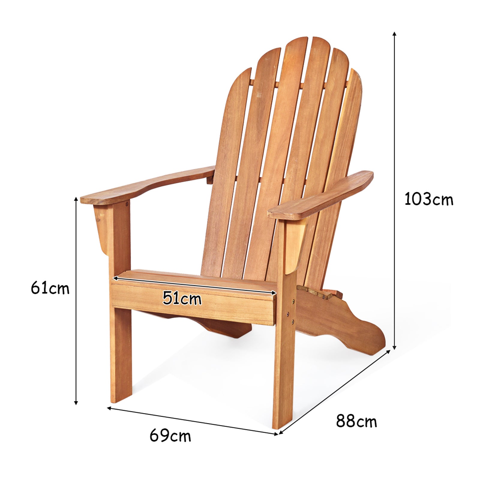 Chaise de Jardin Adirondack en Bois Résistant aux Intempéries avec Dossier Incurvé Charge 170KG Naturel - 4