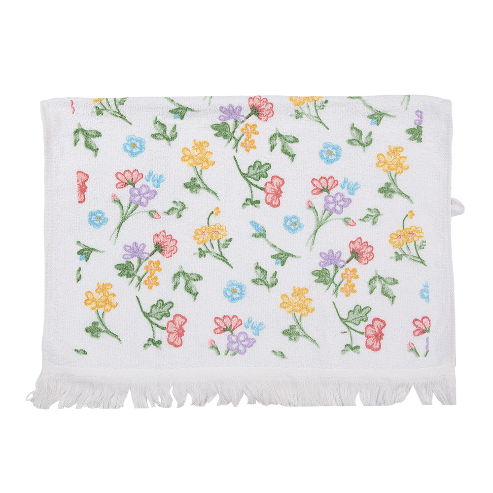Clayre & Eef Serviette Invité 40x66 Cm Blanc Rose Coton Rectangle Roses Serviette De