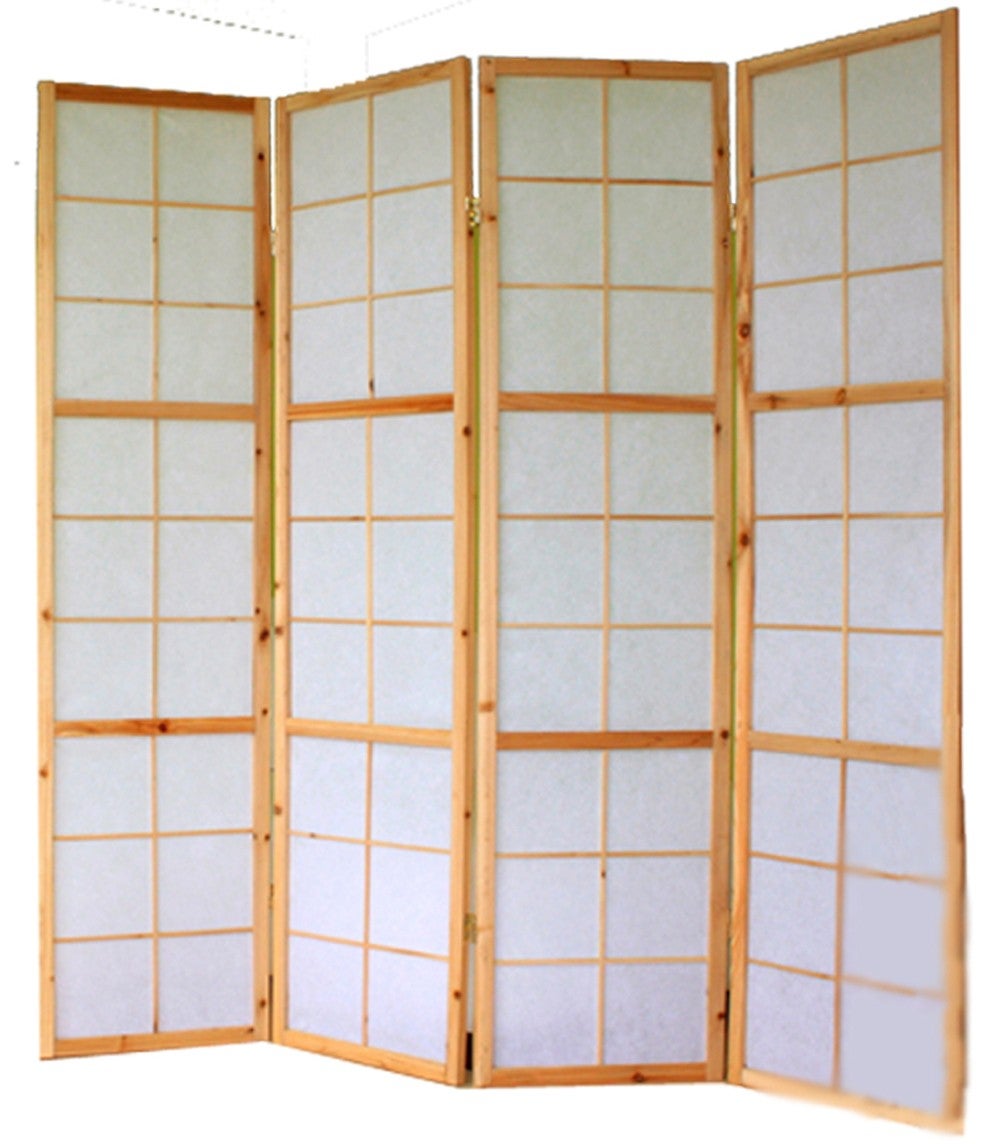 Biombo de 4 paneles en madera natural y papel de arroz 175x176cm par06034