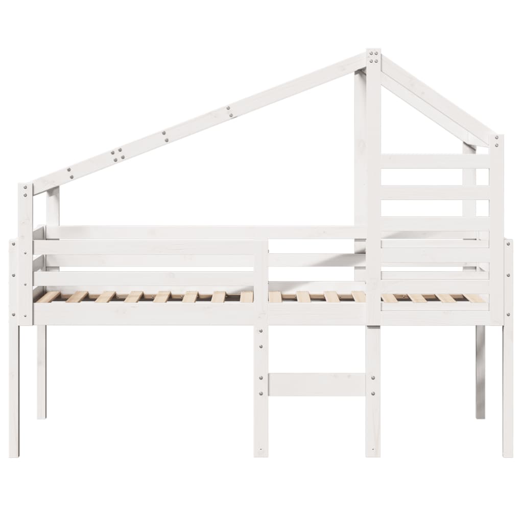 Lit haut avec toit blanc 75x190 cm bois de pin massif - 4