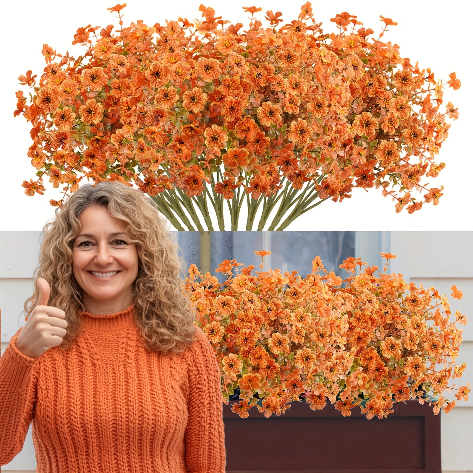 MACTING 6 Mazzi Di Fiori Artificiali Autunnali UV Resistenti - Piante Finte Per Decorazione Casa E Giardino, Rami Regolabili, Colore Arancione