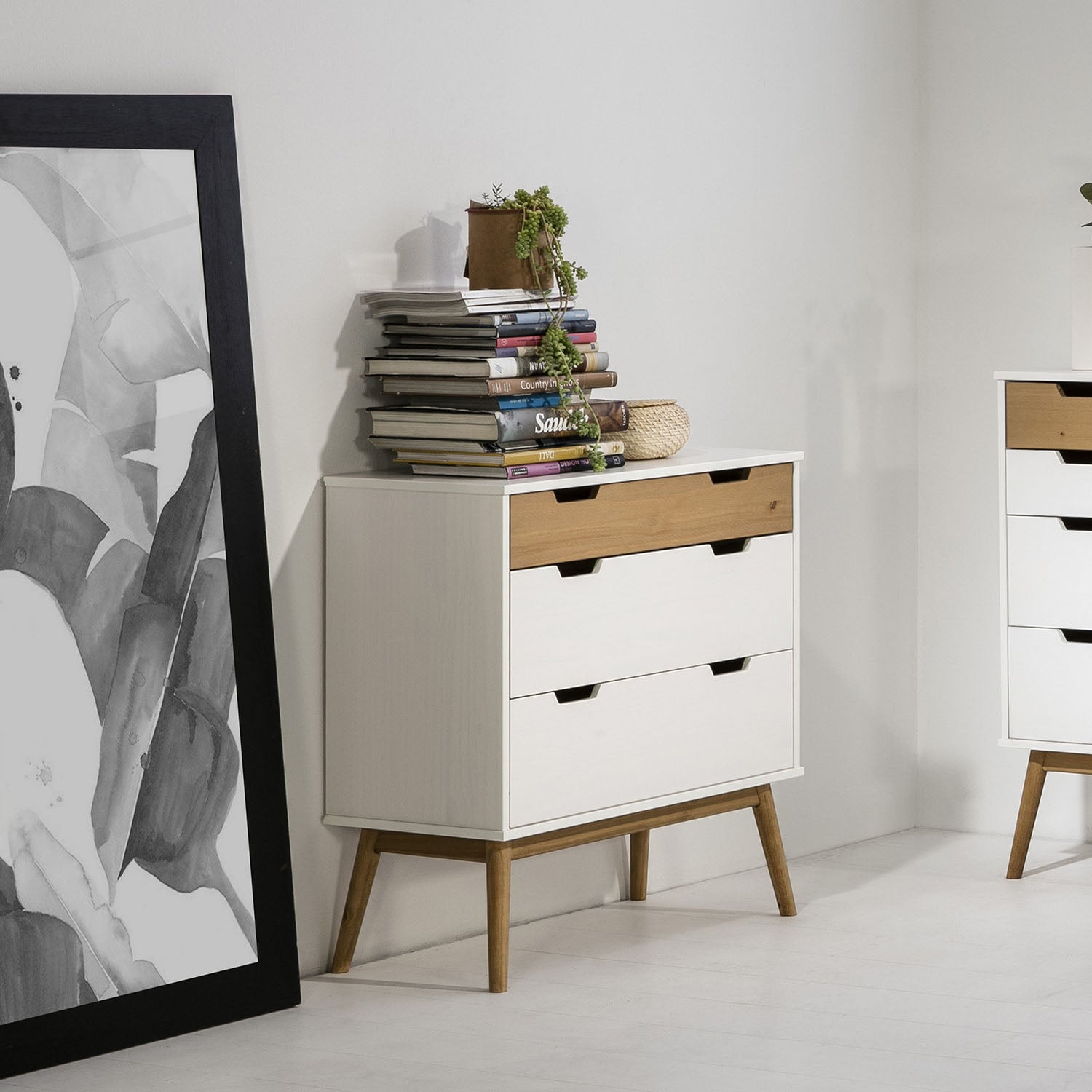 Commode Baku 3 tiroirs couleur blanc/bois, 80 cm longueur - 5