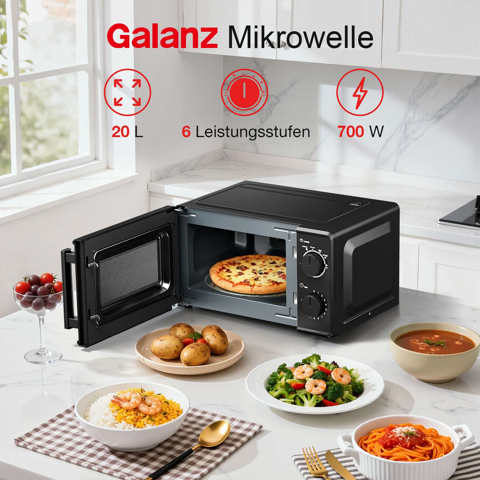 Micro-ondes 20L mécanique compact – Chauffage uniforme 360°, facile à utiliser et à nettoyer - 2