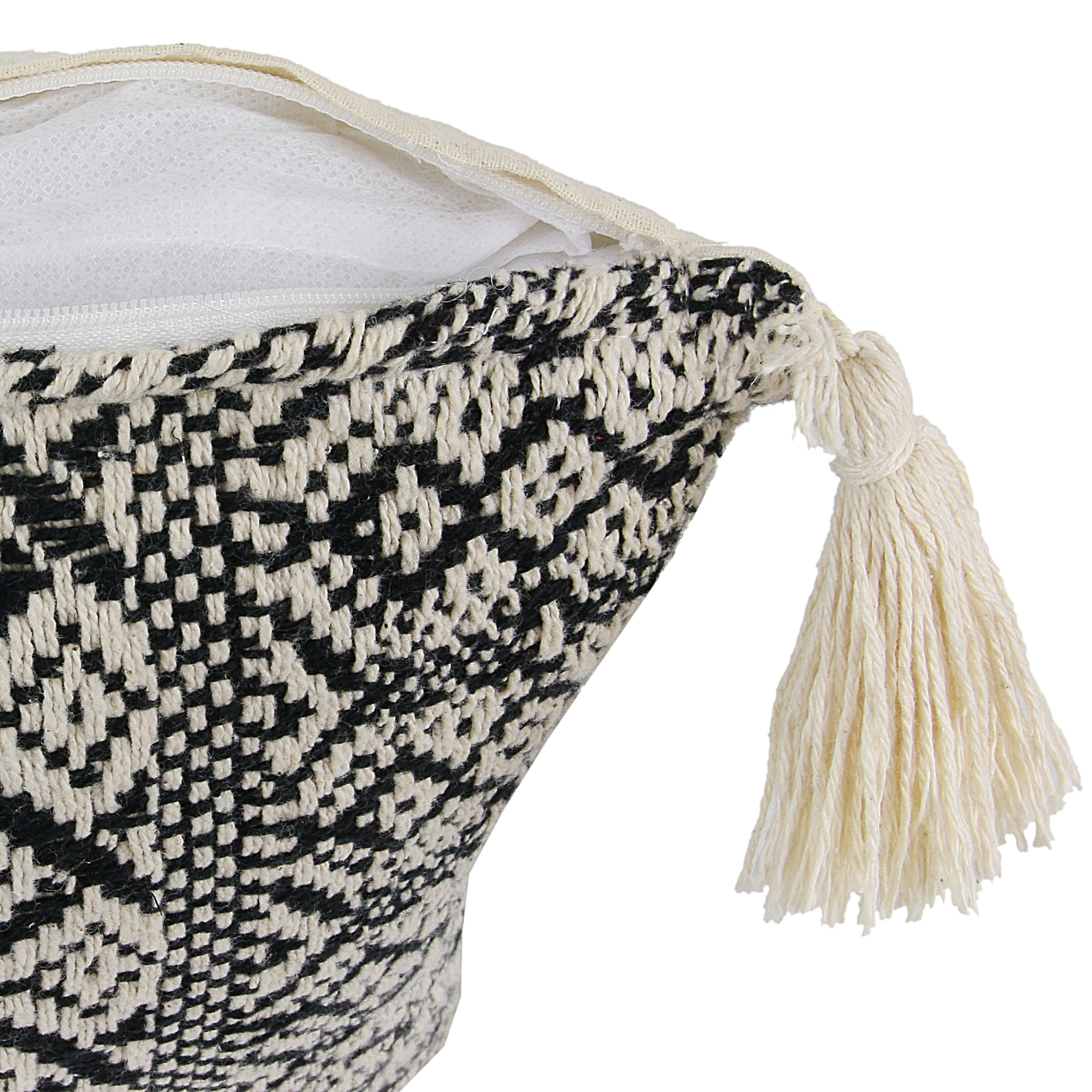 Coussin - HOME DECO FACTORY - Ethnique - Pompons - Beige et Noir - 3