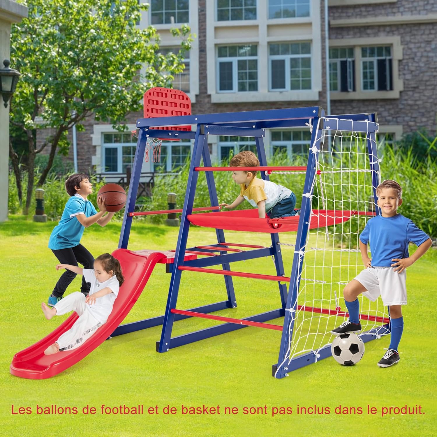 7 en 1 Aire de Jeux d’Escalade Enfant avec Toboggan & Panier de Basketball, Jouet d’Escalade Montessori avec 2 Plateforme - 8