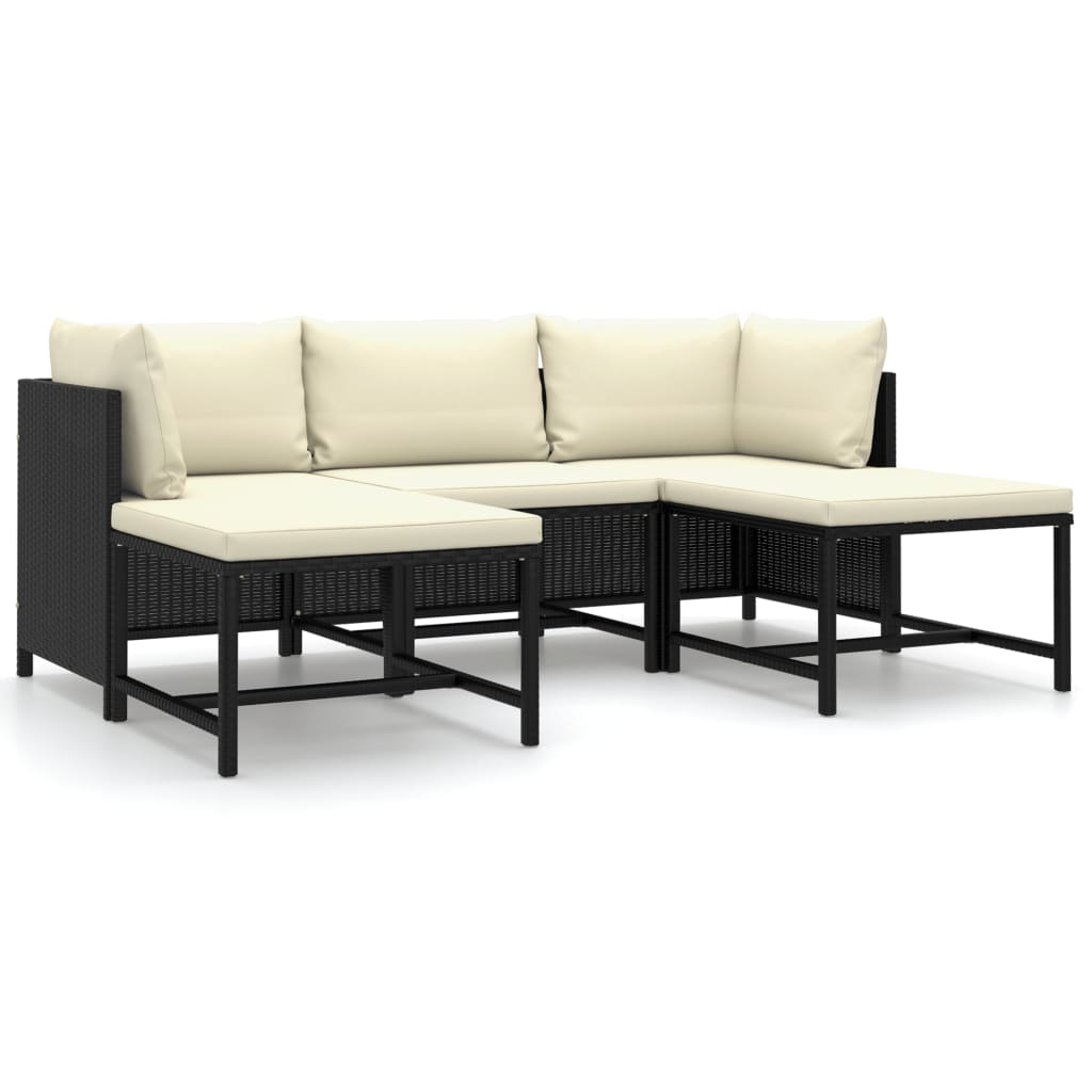 Maison Exclusive - Set Divani da Giardino 5 pz con Cuscini in Polyrattan Nero - 2