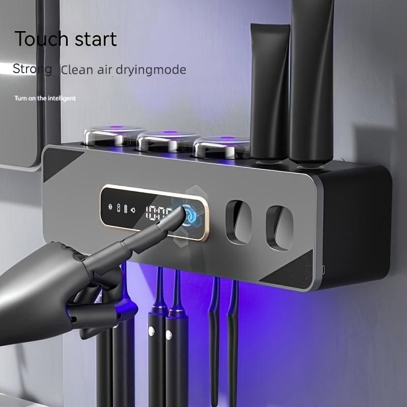 Porte-brosse à dents intelligent avec affichage numérique et chargement USB, distributeur automatique de dentifrice mural - 4