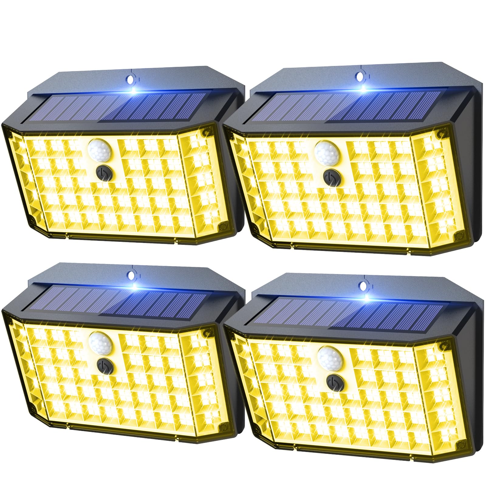 Auzev Luce Solare Con Sensore Di Movimento | 176 LED 4 Teste | Telecomando E Cavo 5m | IP65 | Per Esterno E Interno