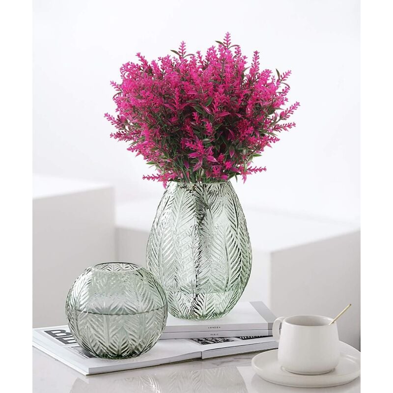 8 bouquets de fleurs artificielles, fleurs artificielles de lavande résistantes aux UV, décorations intérieures et extérieures (violet) - 3