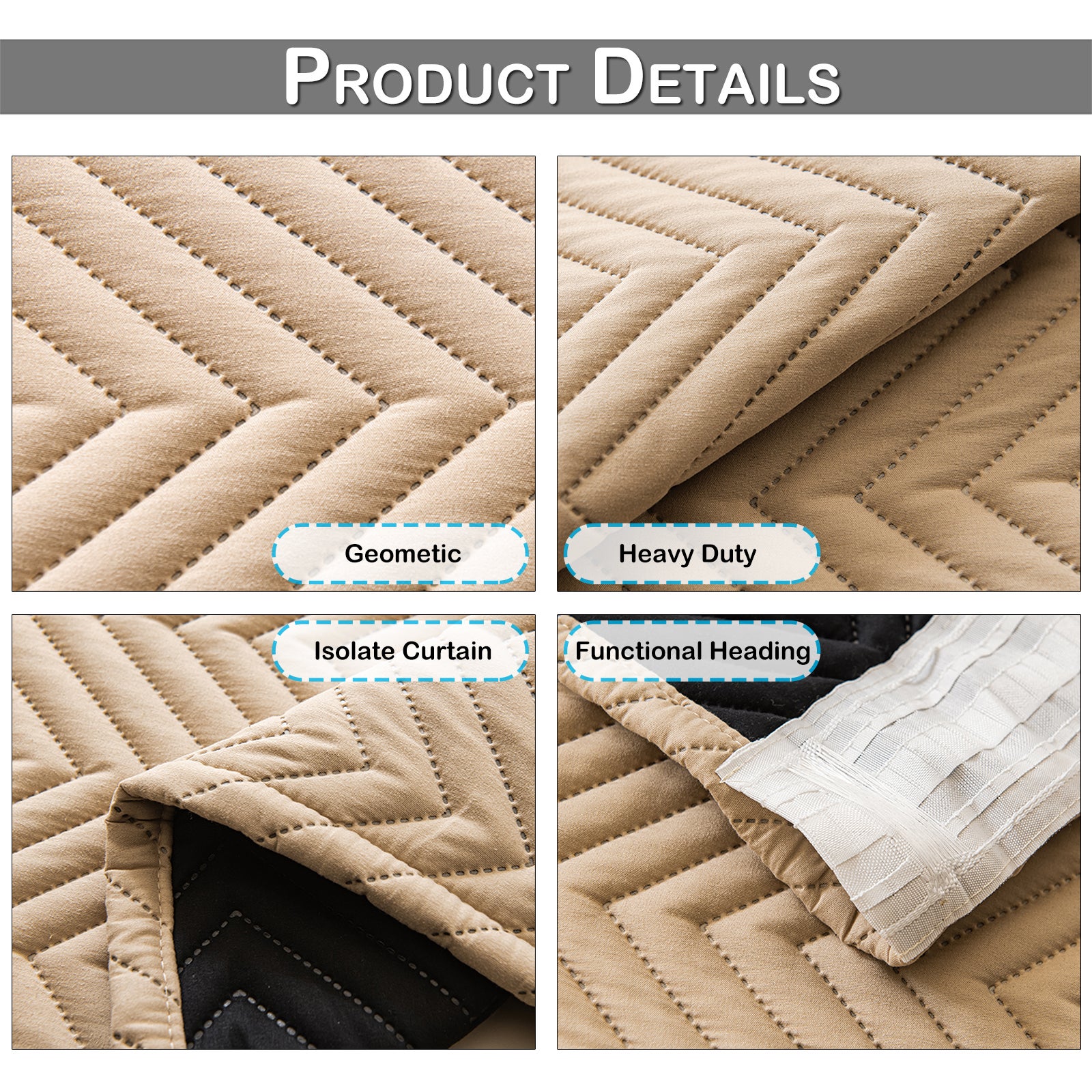 Rideaux Occultants Thermiques, 2 Panneaux Isolants Anti pour les salons et les chambres à coucher (Beige, 140x245CM) - 3