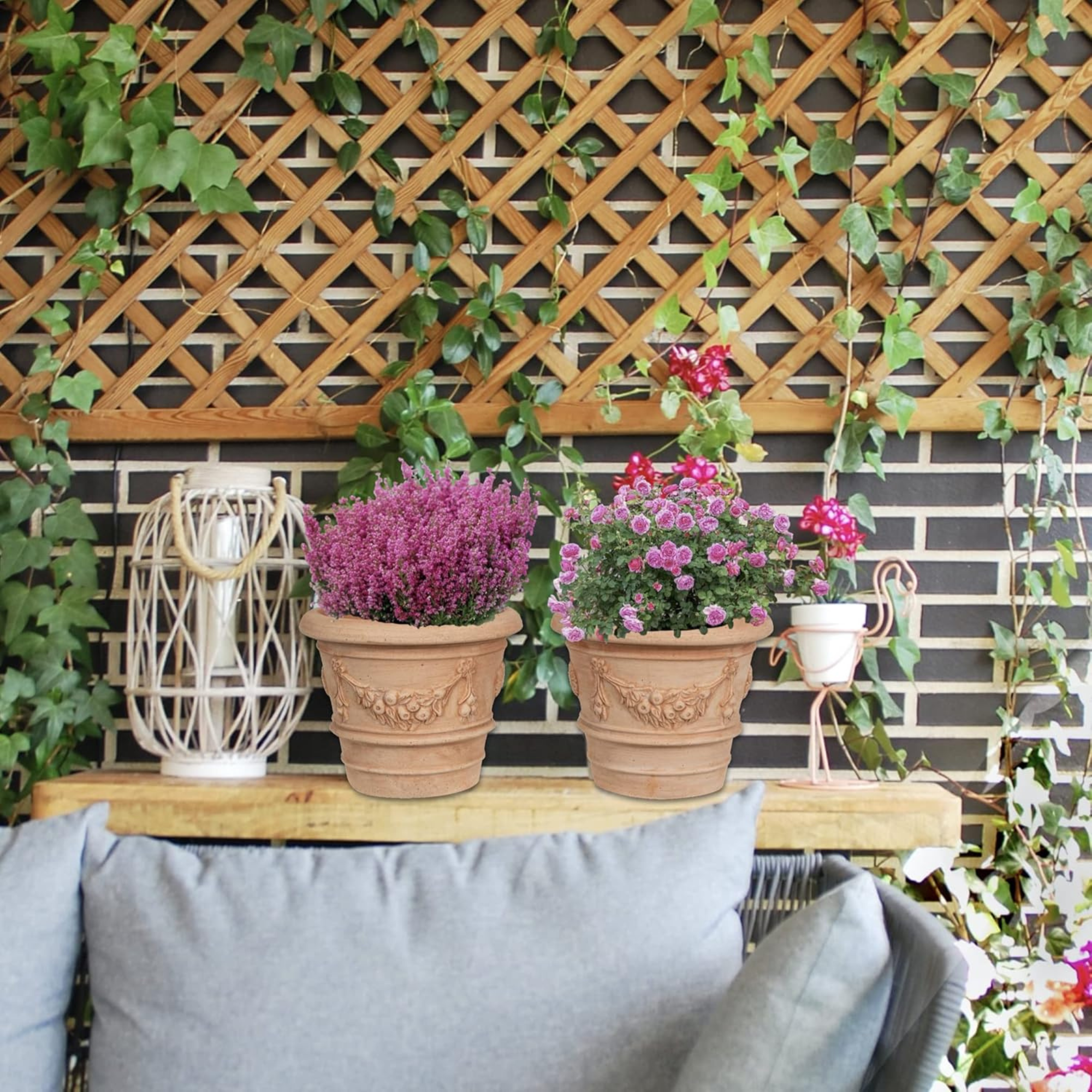 BISCOTTINI Pot en terre cuite fait main 30x25cm - Pot de jardin résistant au gel - Pot pour bonsaï d'intérieur et d'extérieur - 3