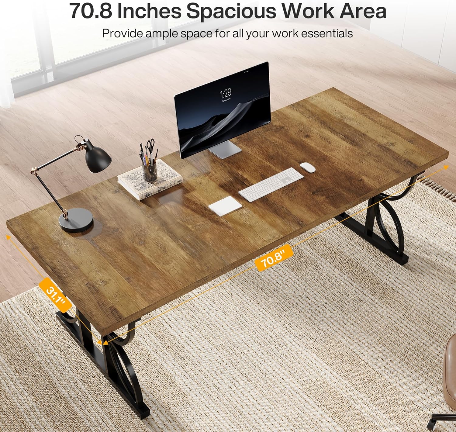 Tribesigns Bureau Table d'ordinateur, 180 x 80 x 75 cm,Table de salle à manger avec structure métallique pour bureau à domicile, blanc & or - 6