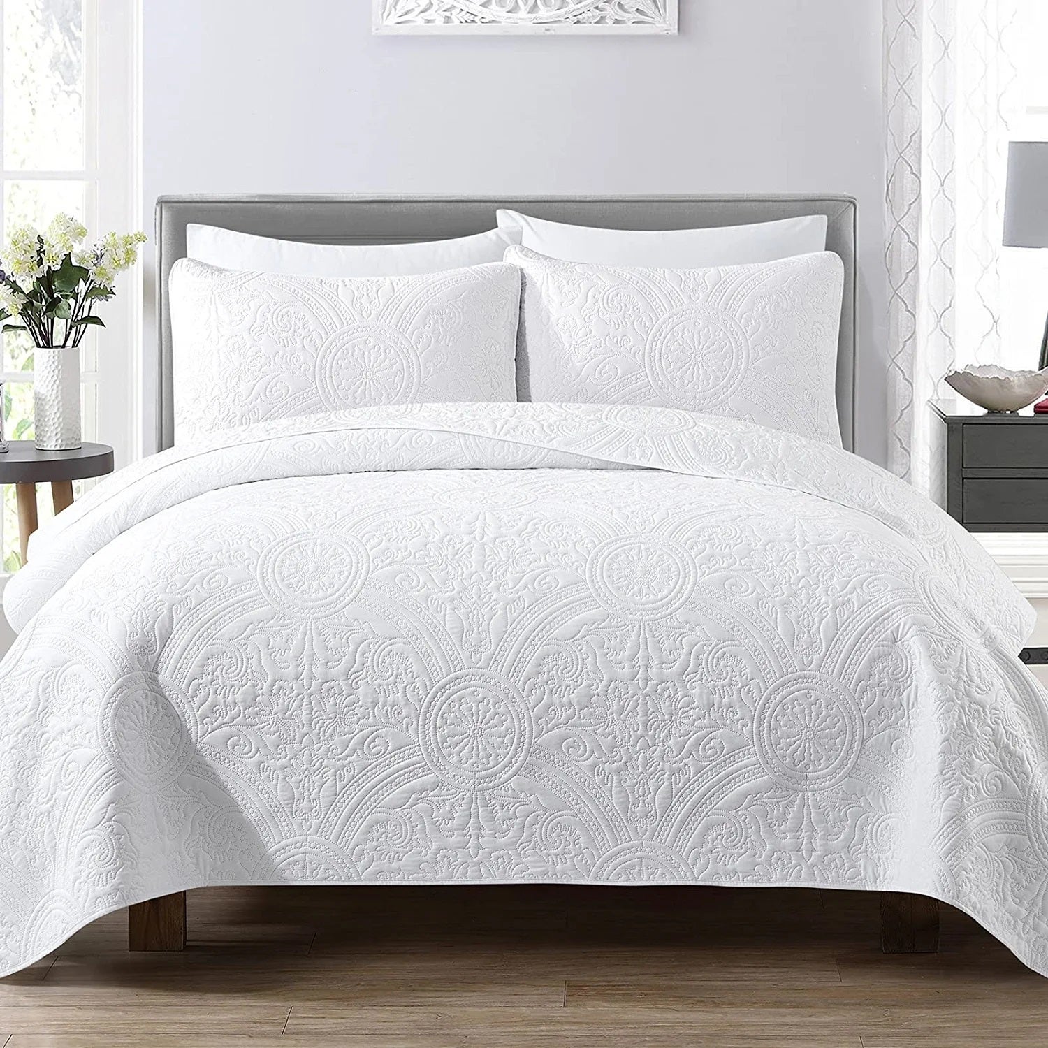 Haradeco colcha verano blanca cama 90 con funda almohada, colcha bouti microfibra fina, cubrecama decorativa(blanca, cama 90)