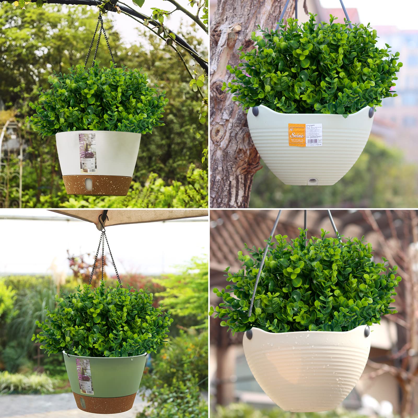 OBOSOE 12 ramos de plantas artificiales para exteriores, que imitan árboles de eucalipto de plástico, resistentes a los rayos UV y aptas para macetas - 4