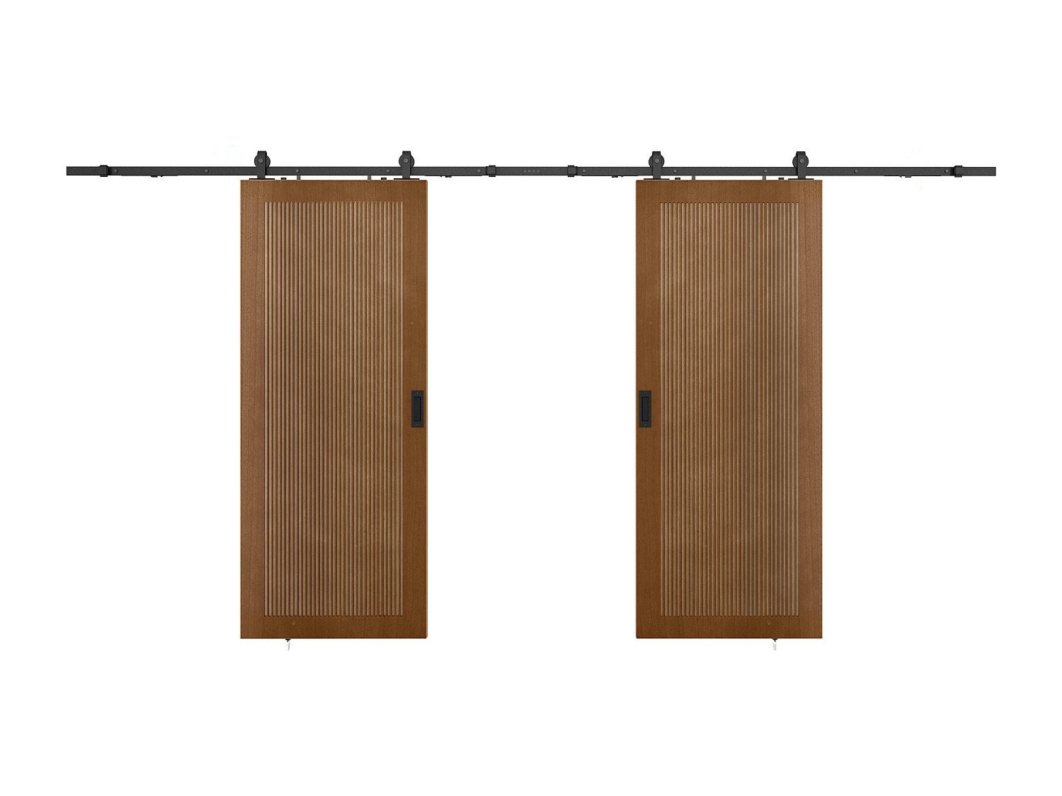 Drzwi przesuwne naścienne podwójne z MDF i drewna naturalny ciemny - 2 x wys. 205 x szer. 83 cm - SANDORA